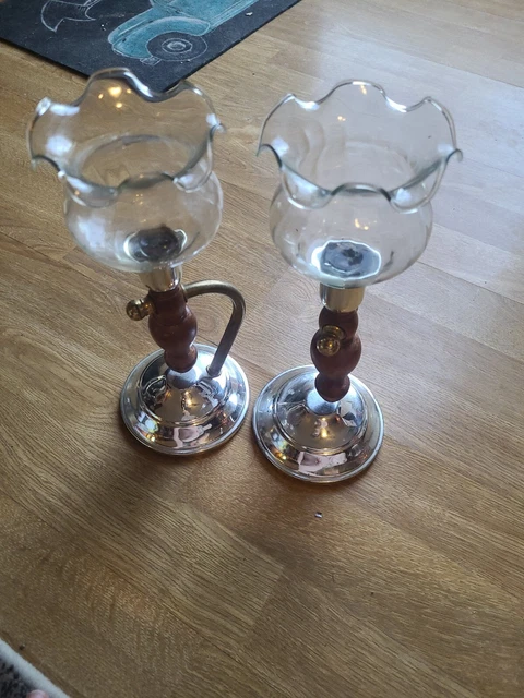 Pair Vtg HOMCO Gold Metal Wall Sconces Votive Candle w Ruffle Glass Cups Retro
