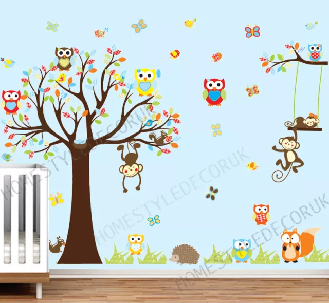 Jungle Safari Animal Tree Monkey Owl Wall Stickers Decal Kids Room Nursery Decor