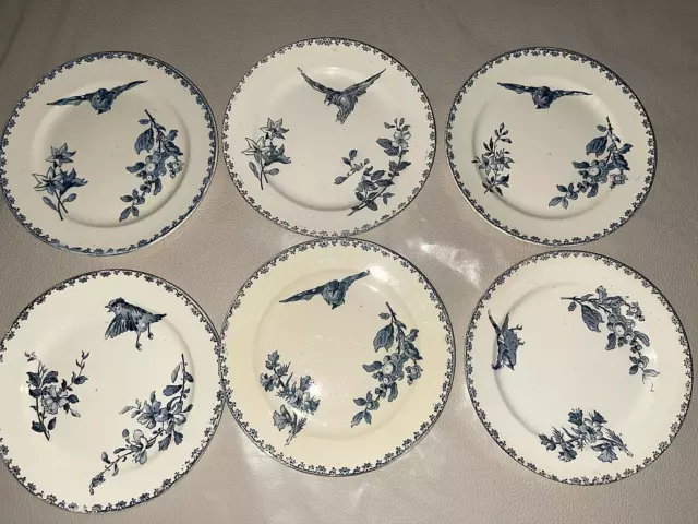 6 Assiettes  A Dessert  Sarreguemines  Décor  Favori Bleu