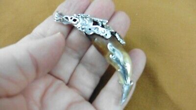 AK-TOOTH-95) 2-1/2" Fossil 1000 yrs old Wolf tooth silver filigree flame pendant