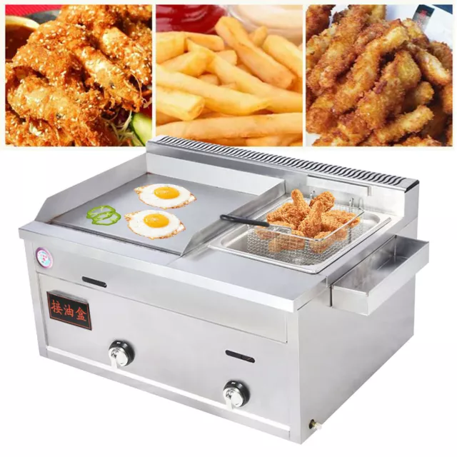 Gas Propane Griddle Flat Top Grill BBQ Hot Plate Grill & Deep Fryer Commercial