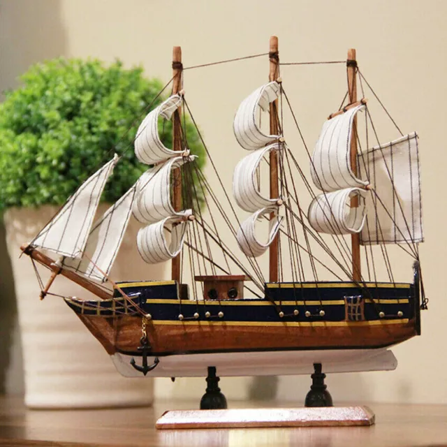 MODEL SHIP WOODEN Sailing Boat Decoration Nautical Schooner Wood Home