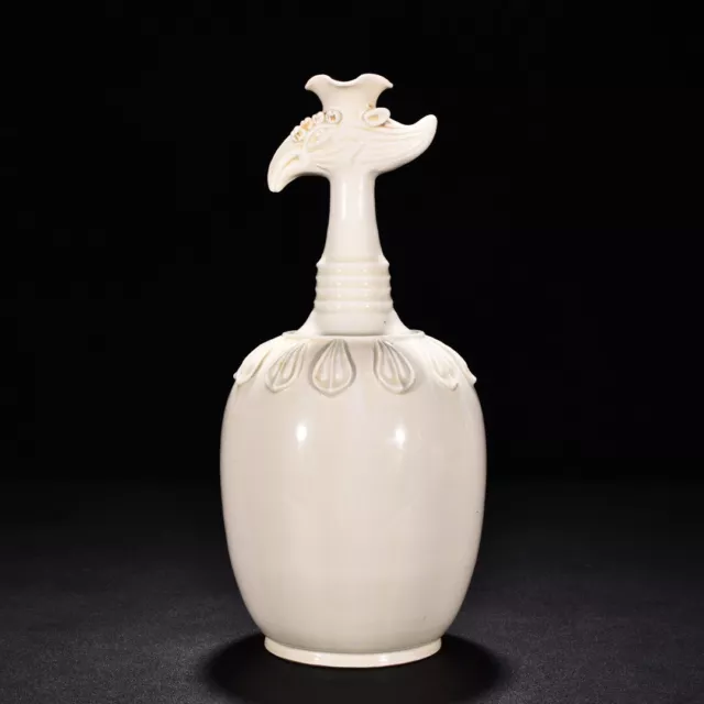 11.4" china antique tang dynasty xing kiln porcelain white glaze eagle head vase
