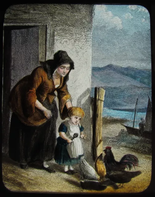 Glas magische Laterne Rutsche EINE ALTE GESCHICHTE FRAU & KIND C1890 VIKTORIANISCHE ZEICHNUNG