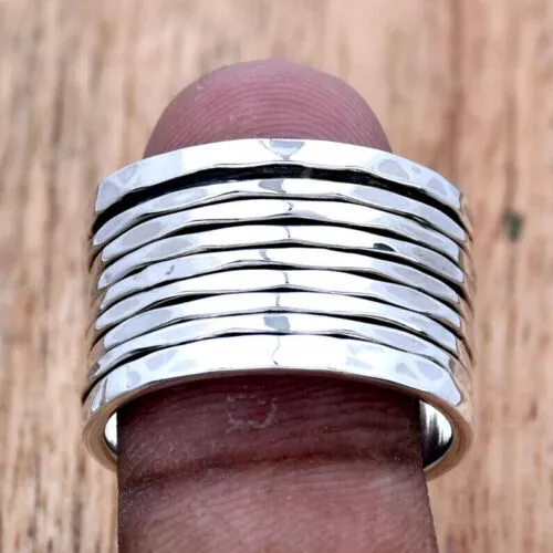 Anillo de banda ancha hecho a mano de plata de ley 925 maciza, regalo para...