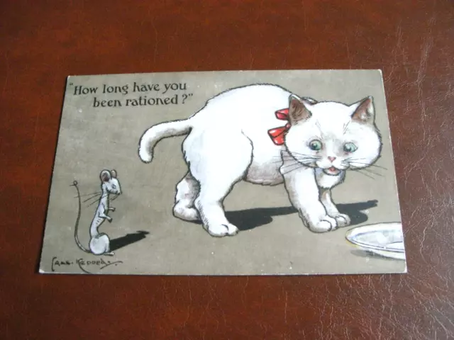 Original  Chas Kennedy Signed Wwi Cat Comic Postcard - Rationed?