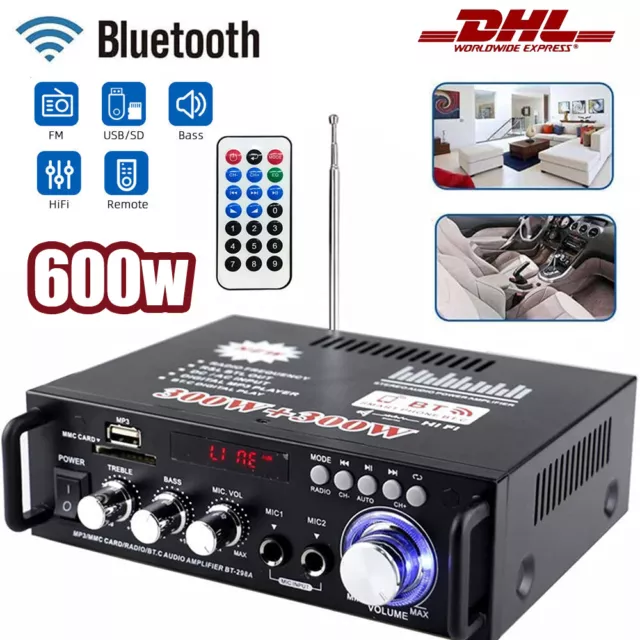 BT-298A 600W HIFI Digitaler Bluetooth Audio Leistungsverstärker LCD 2-Kanal 12V