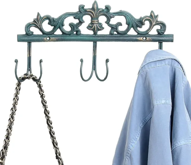 Vintage Turquoise Metal 6 Hook Coat Rack/Wall-Mounted Entryway Storage Hooks