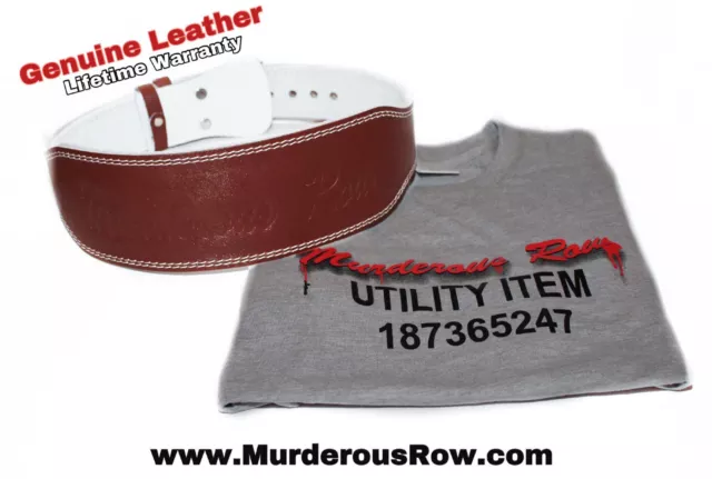 Murderous Row WeightLifting Powerlifting Genuine Leather Belt (L) - BONUS SHIRT!