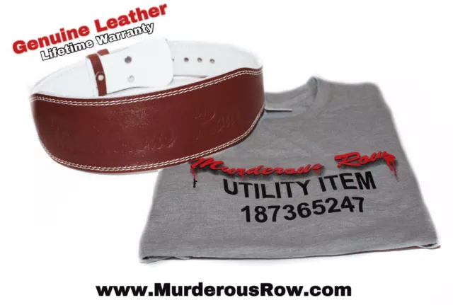 Murderous Row WeightLifting Powerlifting Genuine Leather Belt (M) - BONUS SHIRT!