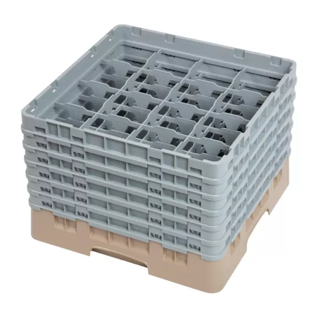 Cambro Camrack in Beige with 16 Compartments - Durable, Max Glass Height 298 mm