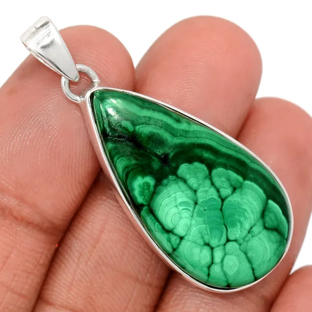 Natural Bulls Eye Malachite - Congo 925 Sterling Silver Pendant Jewelry CP38531