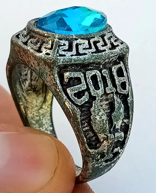 Artifact Rare Ancient Solid Silver Antique Ring Viking With Blue Stone Amazing