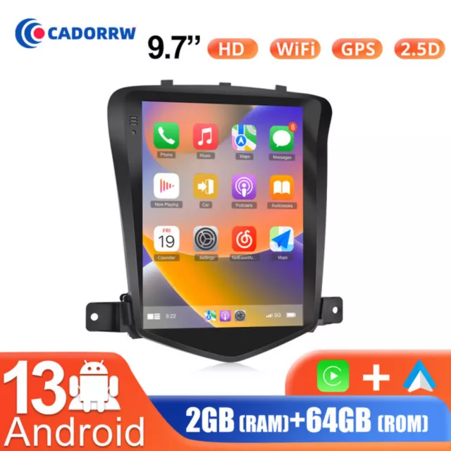 2+64GB Apple Carplay 9.7"Android 13 Car Radio Stereo GPS For 2008-15 Chevy Cruze