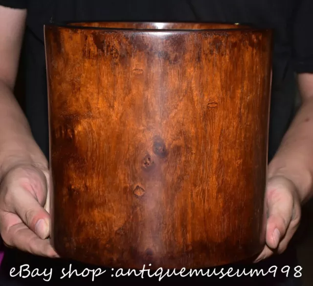 6.6" Old Chinese Huanghuali Wood Dynasty Flower Bird Brush pot Pen container