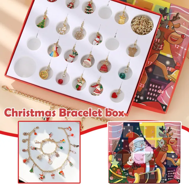 Christmas Advent Calendar Gifts Box DIY Necklace Bracelet With 24 Charms Set