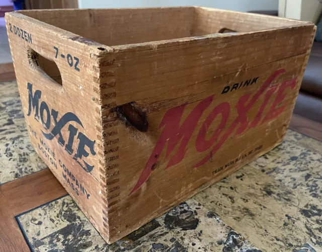 Antique MOXIE Wood Crate Box Dovetailed