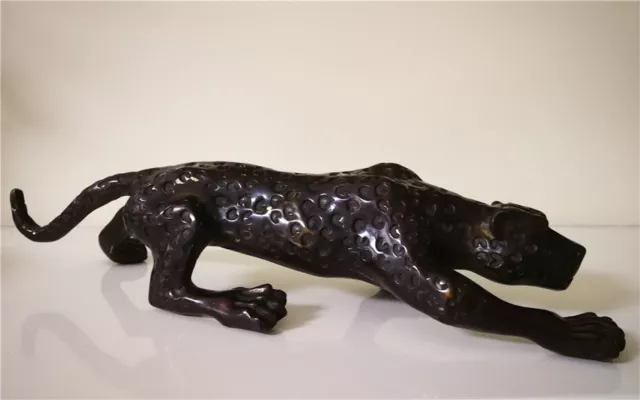 collectable old Bronze Antique Style Cheetah leopard Archaic tiger statue L:30cm