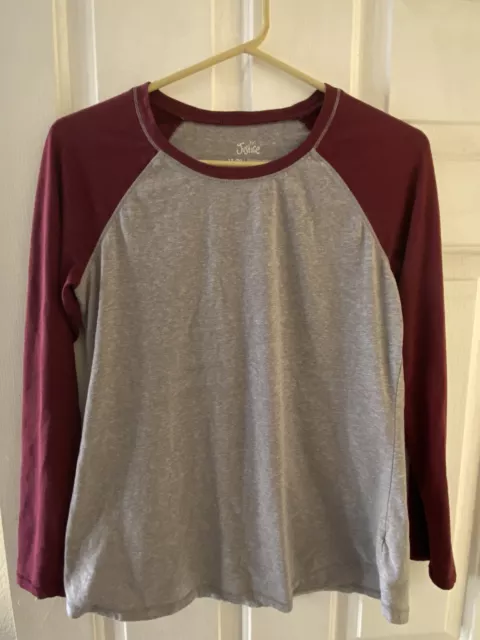 Girls JUSTICE Grey On Burgundy Long Sleeve 18/20- VGC