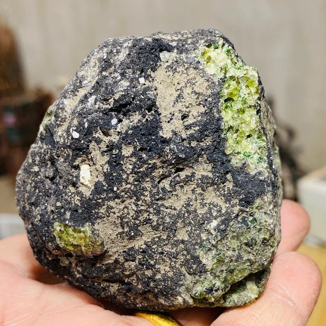 314g Natural Green Olivine Peridot Basalt Crystal Gemstone Rough Reiki Specimen