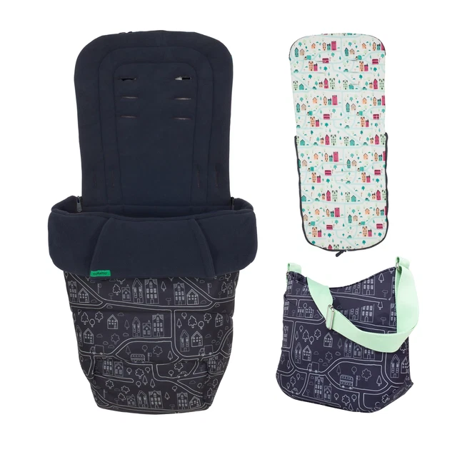 Cosatto Cosy Toes Footmuff & Changing Pram Bag Bag Bundle Grey My Town
