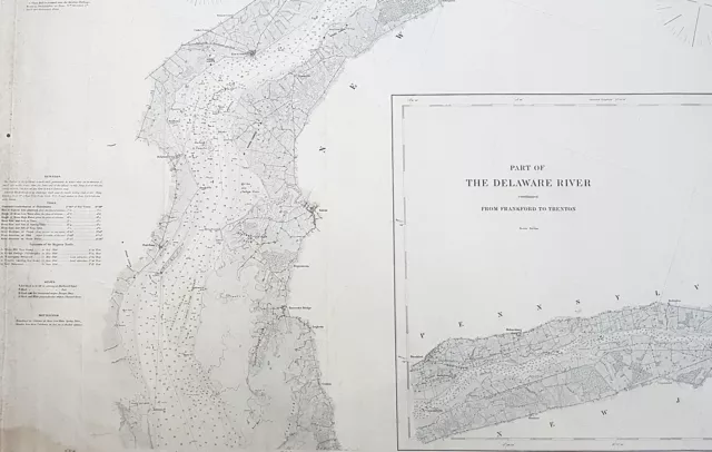 1878-88 US Coast Survey 3 x Sheet Very Large Antique Map of The Delaware River 3