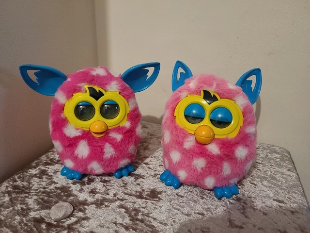 A PAIR of Furby Boom pink polka dot electronic pets spares repairs