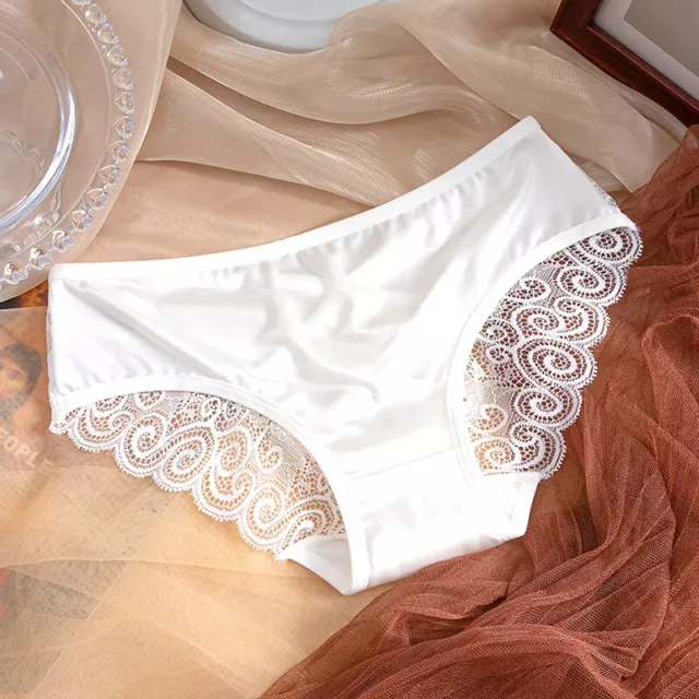 Ladies Lace Satin Briefs Sexy Women Shiny Underwear Seamless Panties Knickers 2