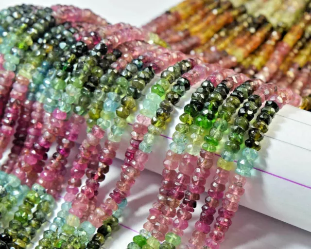 Natural Multi Tourmaline Gemstone Rondelle Faceted Loose Beads 1 Strand 113-047