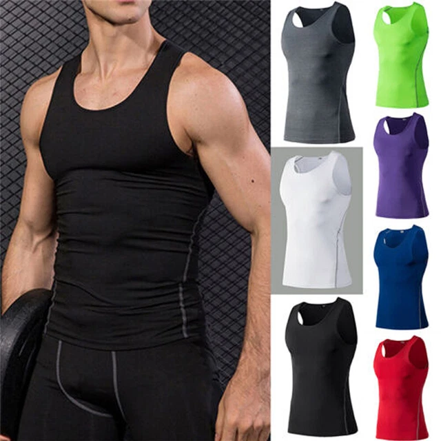 Uomo Compressione Allenamento IN Palestra Corsa Cool Asciutto Canottiera Solido