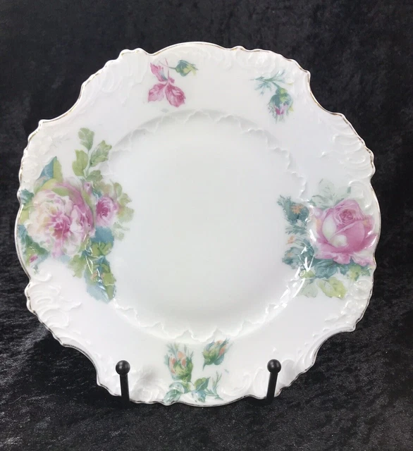 Antique Hermann OHME EGLANTINE Bread Plate Pink Flowers Silesia c. 1900- 1920