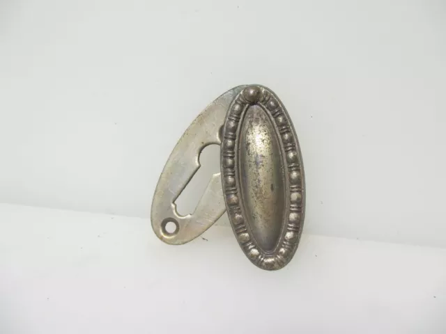 Vintage Keyhole Cover Escutcheon Plate Antique Old Beading Nickel Plated Brass