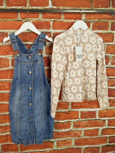 Girls Bundle Age 8-9 Years Gap Zara Denim Pinafore Dress Floral Print Top 134Cm