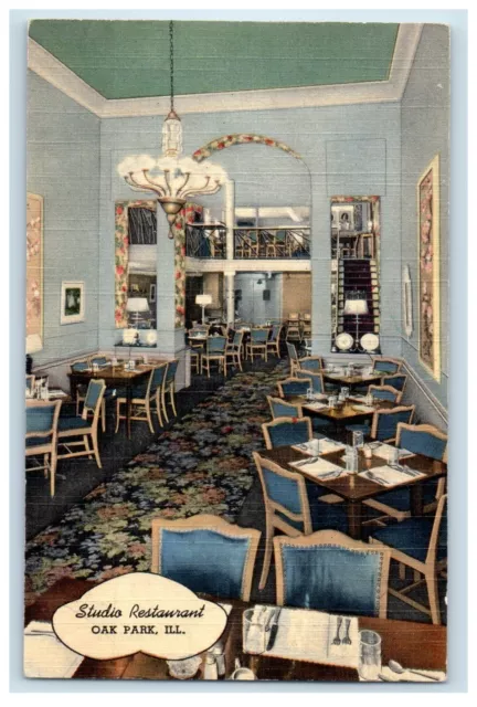 c1940's Studio Restaurant Dining Room Oak Park Illinois IL Vintage Postcard