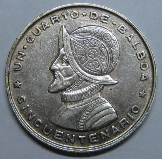 1953 Panama 1/4 Un Cuarto De Balboa Plata