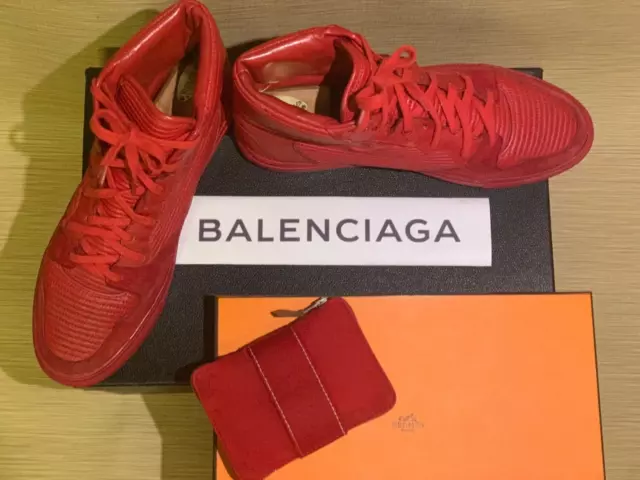 BALENCIAGA Red Fashion Sneakers sz 44  with HERMES Wallet Zippy 2pc A+++++ NICE!