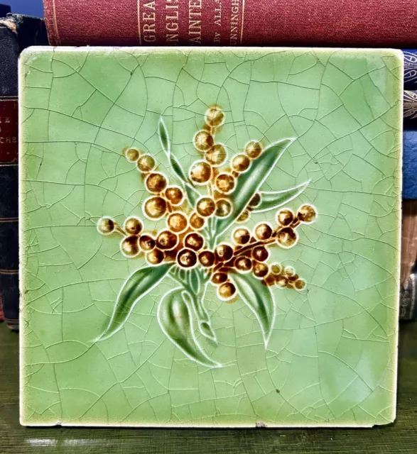 T & R Boote Green Lily Of The Valley Reclaimed Salvage Hand Painted Single Tile