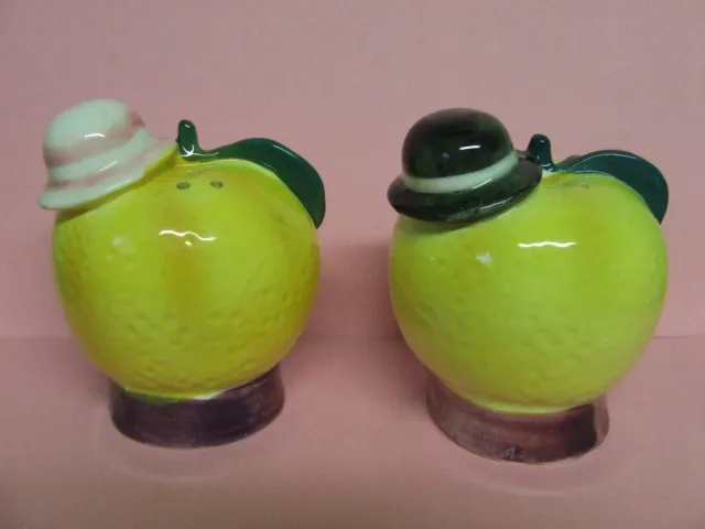 Vintage Napco Anthropomorphic Lemons/Fruit w/Hats Salt & Pepper Shakers (Japan) 2