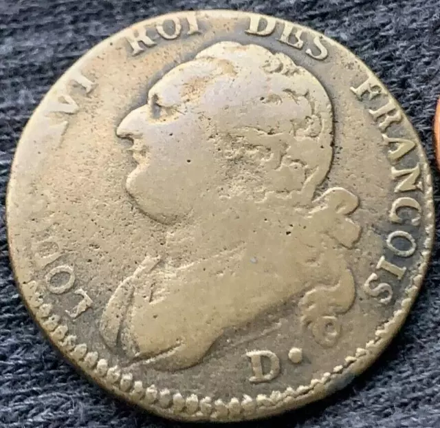 1792 France 12 Deniers Coin   1 Dot ( D Mint Dijon RARE )     #BX100