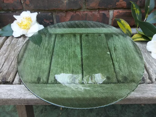 Large Green glass Platter/Snack plate/Vintage green Glass tray/Sandwich tray