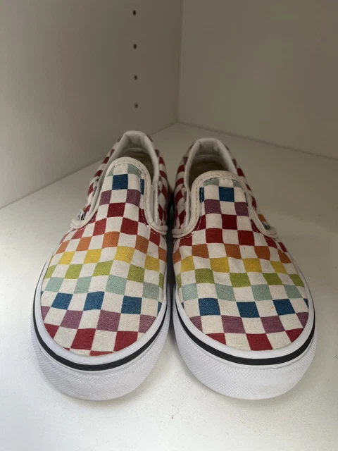 Vans Checkerboard Rainbow Slip On Tennis Shoes US Kids size 13.0
