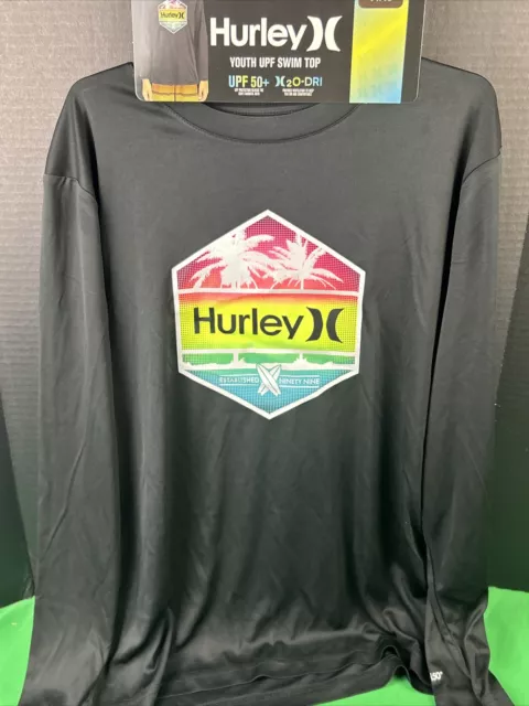 HURLEY BOYS LONG Sleeve Dri-Fit UPF 50+ Swim Shirt Size 14/16 Black $12 ...