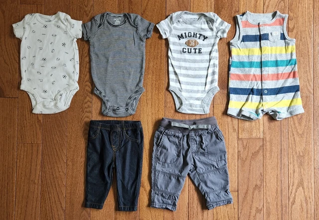 6 pcs CARTERS Infant Boy Bodysuits, Short Romper, Khaki Pants, Jeggings 3 months
