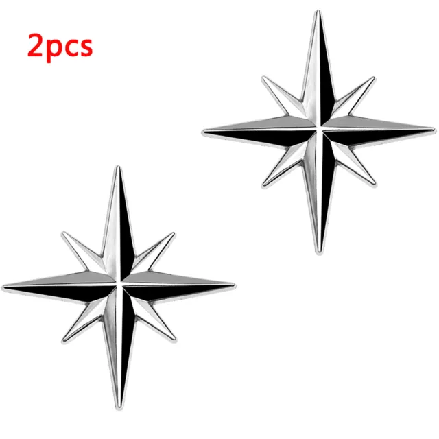 2pcs 3D Chrome Metal Compass Ocatagnal Star Car Emblem Trunk Badge Decal Sticker