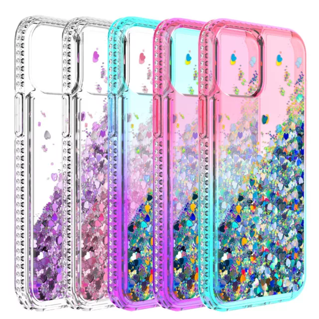 For iPhone 12,12 Pro Max Phone Case Liquid Bling Glitter Shockproof Rubber Cover