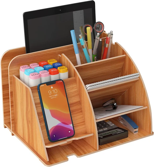 Organizer Da Scrivania In Legno - 4 Scomparti Rimovibili, 18x9.2x12.5 Cm, Per Telecomando E Cancelleria - Foto 9