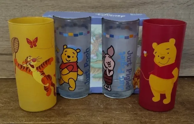 Winnie The Pooh Disney Drinking Glasses Bundle Tall Frosted Glass Tumbler X4