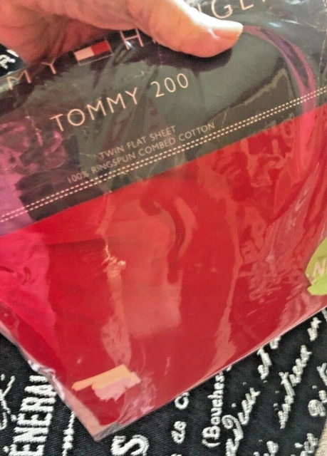 NIP Vtg Red TOMMY HILFIGER Percale 200 Thread Count Twin FLAT SHEET Bed Sealed