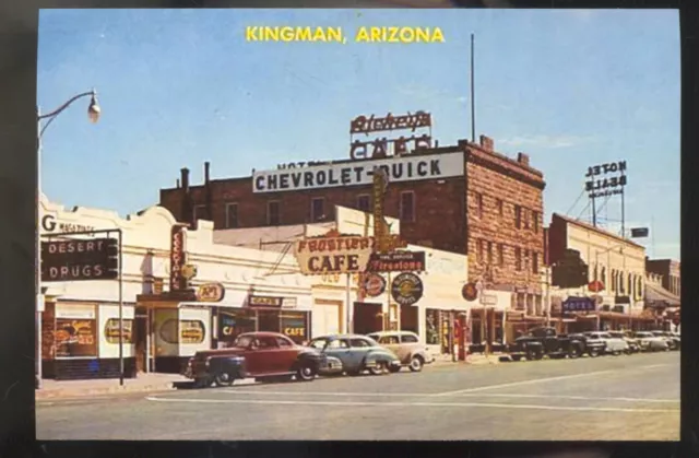Kingman Arizona Downtown Street Scene Restaurant Old Cars Postcard Copy