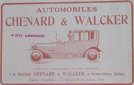 Publicite Ancienne Automobile Chenard & Walcker De 1919 French Ad Car Pub Rare